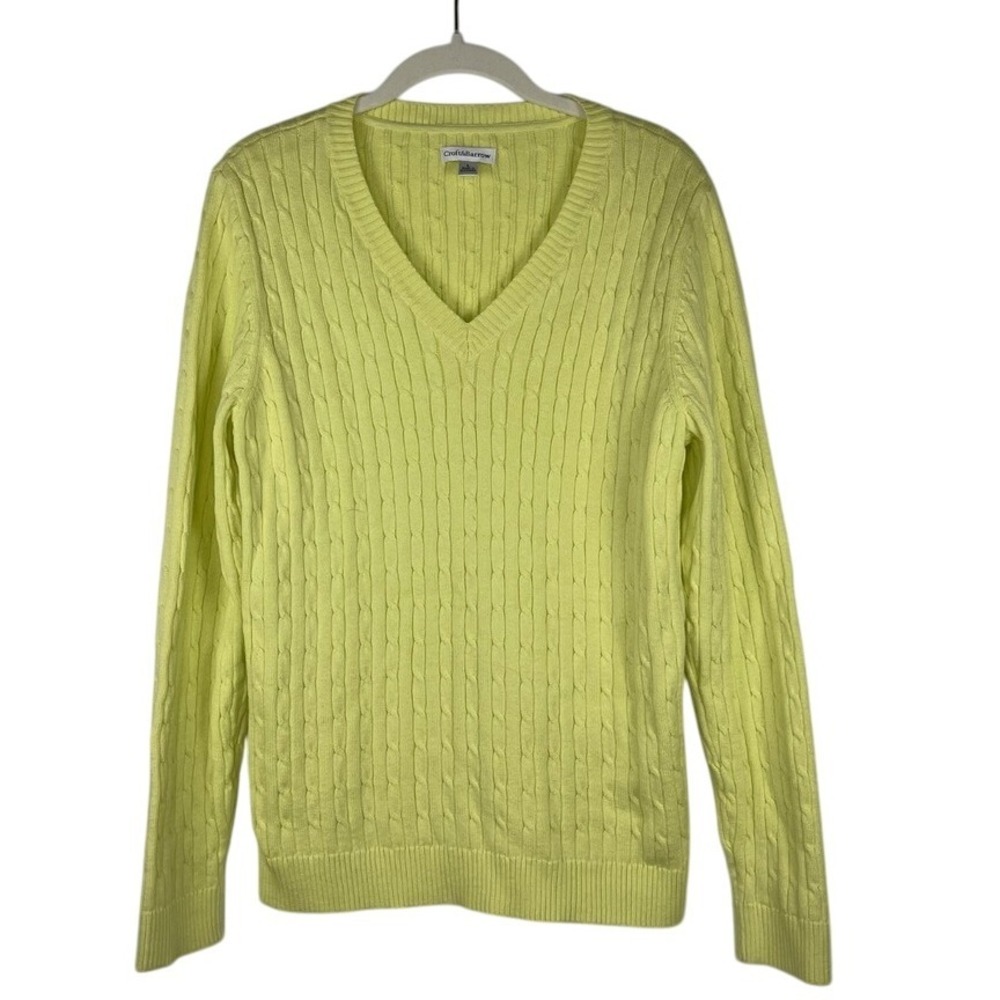 Croft & Barrow soft lemon yellow cable knit v-neck lightweight sweater, Large